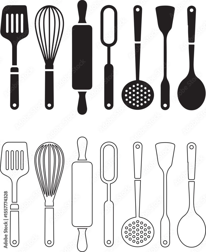 Essential Kitchen Utensils Set in Black and White Essential Kitchen Utensils Set in Black and White