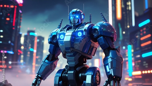 Blue robot glowing