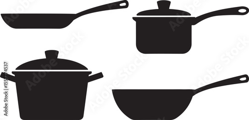Four black and white cooking utensil silhouette sets vector