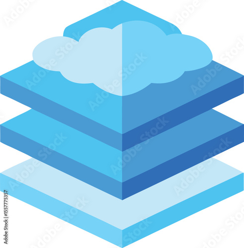 Vector art of three blue layers with a cloud on top isolated on white background