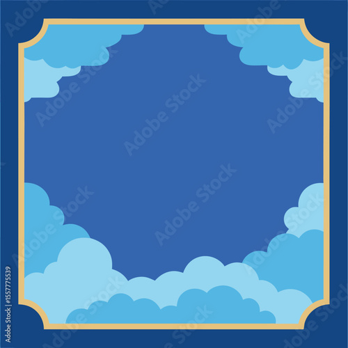 Vector art of square frame with clouds against a blue background