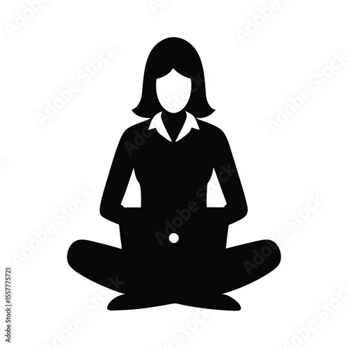 Business Woman Sitting with Laptop Vector Illustration  