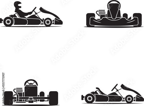  Set of go cart silhouette vector illustration isolated On Transparent Background 