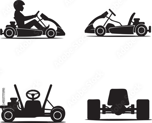 Set of go cart silhouette vector illustration isolated On Transparent Background 
