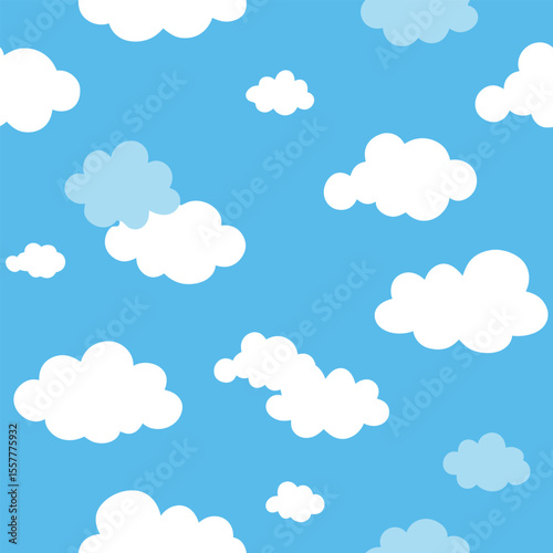 Vector art of seamless pattern of cartoon clouds scattered across a blue sky