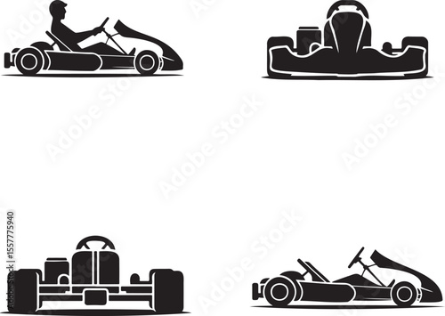  Set of go cart silhouette vector illustration isolated On Transparent Background 
