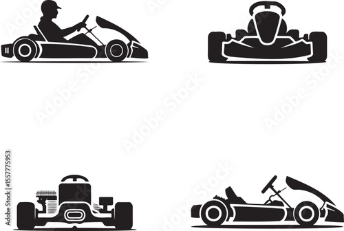  Set of go cart silhouette vector illustration isolated On Transparent Background 
