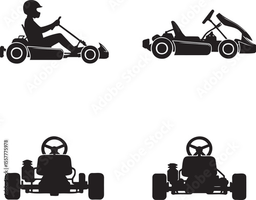  Set of go cart silhouette vector illustration isolated On Transparent Background 