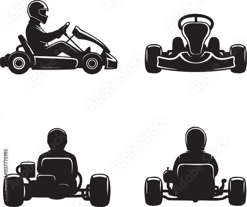  Set of go cart silhouette vector illustration isolated On Transparent Background 