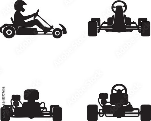  Set of go cart silhouette vector illustration isolated On Transparent Background 