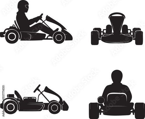 Set of go cart silhouette vector illustration isolated On Transparent Background 