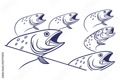 School of fish line art illustration design
