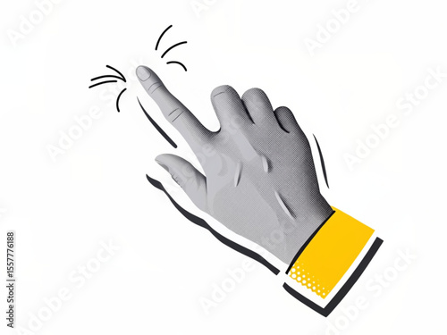 Illustration of a hand with index finger extended as if pointing or tapping on a screen or surface area created with generated ai