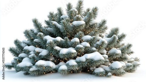 Snowy pine tree with festive lights