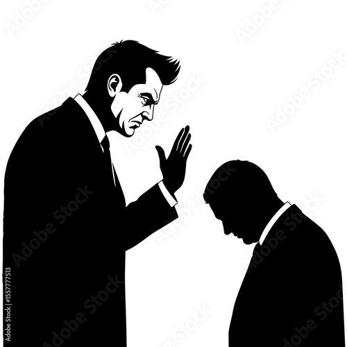 Businessman reprimanding employee in a corporate setting  