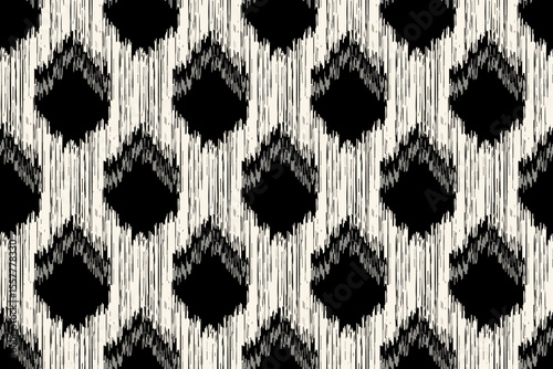 Seamless ethnic Ikat pattern in tribal, folk embroidery, and Mexican style Aztec geometry for Graphic Arts, Carpet Design, Wallpaper, Wrapping, and Clothing.