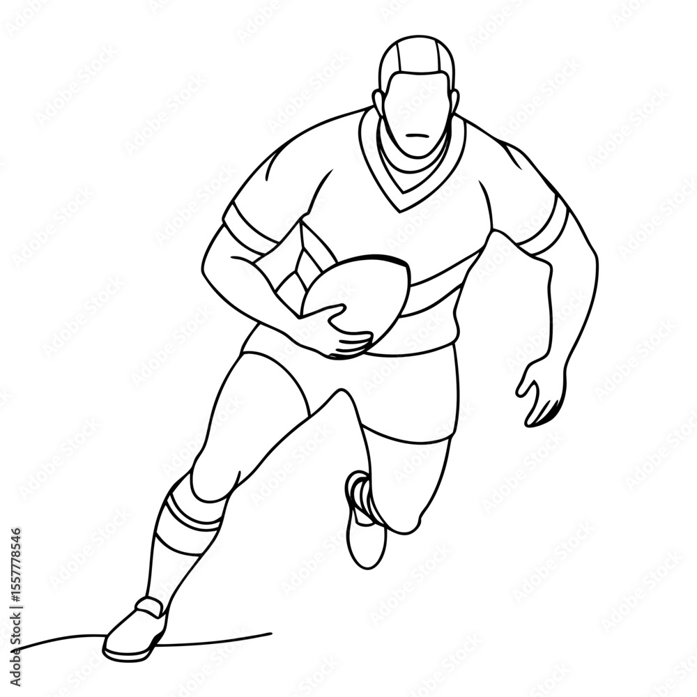 Fototapeta premium Rugby player running while holding a ball in dynamic pose 