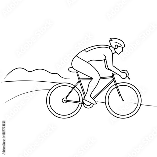 Cyclist riding a bicycle on a scenic road in minimalist style  