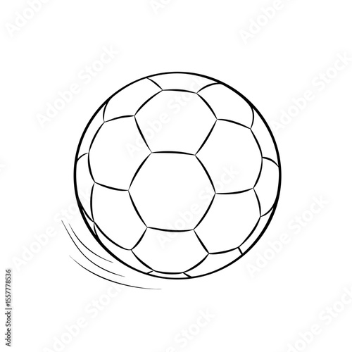 Line drawing of a soccer ball in motion on a white background  