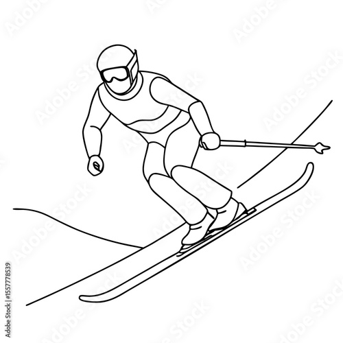 Skier performing downhill maneuver on snowy slope in winter  