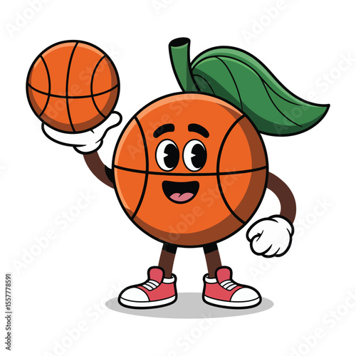 Cheerful basketball character cartoon holding a basketball and ready for sports fun and games