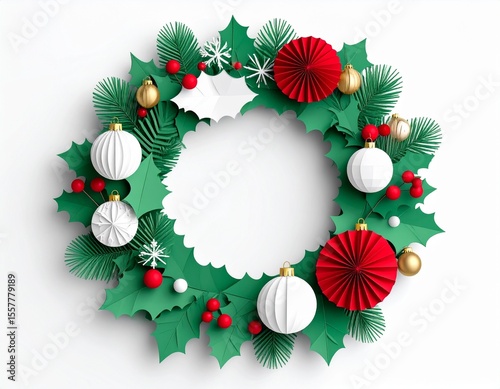 Holiday Wreath in Paper-Cut Style