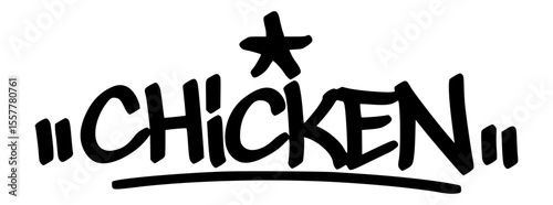 Graffiti-style black tag of “Chicken” in bold handwritten font. Playful urban look perfect for fun designs, sticker packs, or creative branding.