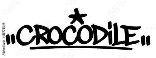 Bold graffiti tag of “Crocodile” in urban black strokes. Handwritten jungle predator art for fierce street-style designs, stickers, or merch projects.