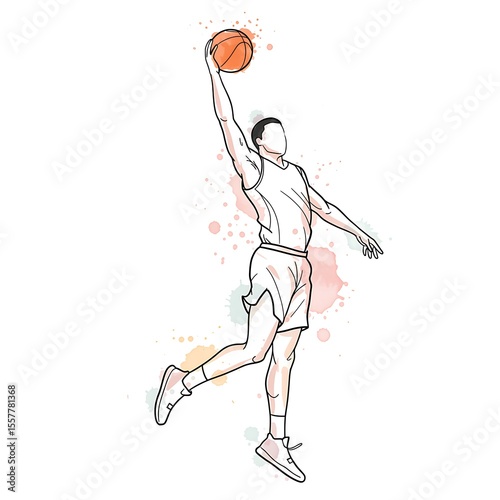 Male basketball player jumping and dunking a basketball in action  