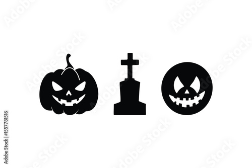 halloween silhouettes with spooky pumpkin grave and eerie face perfect for october holiday decor invitations or seasonal graphic design
