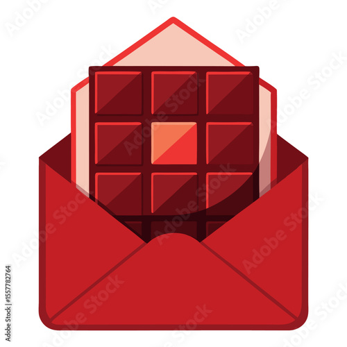 Digital vector illustration of a red enveloped chocolate. Perfect for Valentine’s Day, love messages, romantic gifts, sweet packaging, and festive cards.