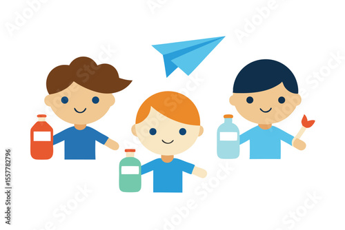 Happy cartoon family of four smiling on the beach, a vector illustration of a joyful set of parents and their children