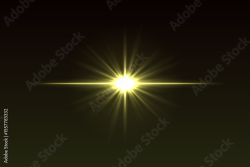 Intense central glow with symmetrical rays and soft edges. Bright light flash for lens effects or glowing transitions.