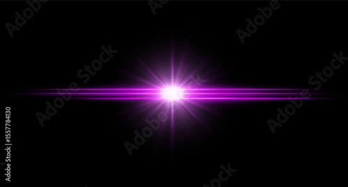 Bright light glowing flare with intense horizontal beams and radiant burst. Clean light effect with high contrast.