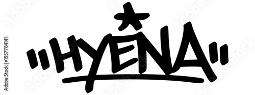 Graffiti tag of “Hyena” in bold black letters with chaotic street energy. A fierce and wild urban animal design for edgy digital or fashion projects.