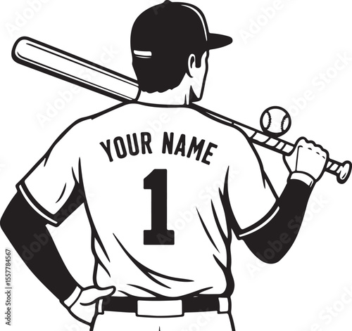 Baseball Player Design Customizable Back View Illustration