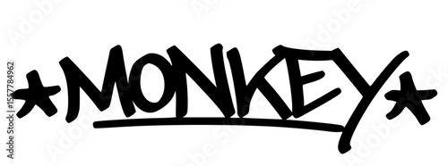 Hand-drawn graffiti tag of “Monkey” in bold black strokes with playful street energy. Great for jungle-themed merch, youth wear, or digital illustration.
