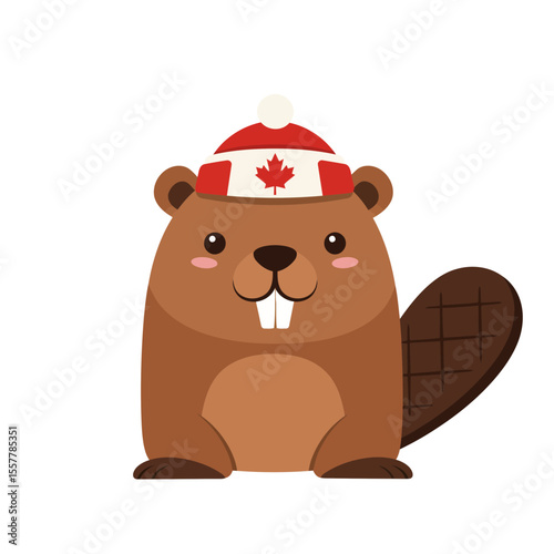 A cute cartoon beaver character wearing a canadian toque