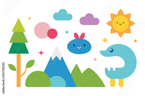 Charming symbols of nature and imagination colorfull Vector illustration