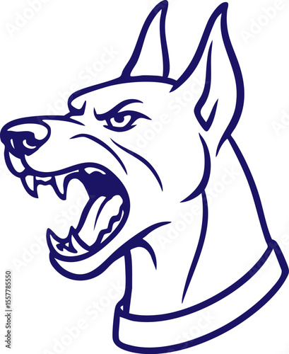 Aggressive Doberman barking in outline illustration