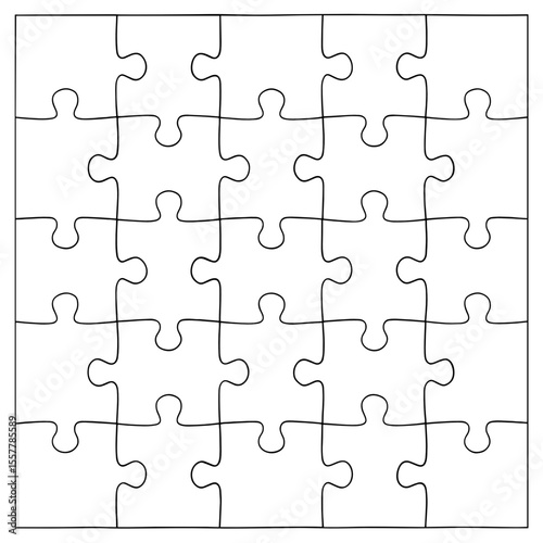 Blank jigsaw puzzle template with 25 pieces 