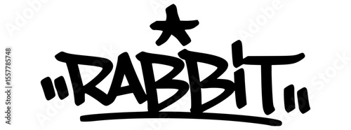 Hand-drawn graffiti tag of “Rabbit” in bold black style. A playful, fast, and cute design ideal for youth fashion, spring themes, and digital creations.