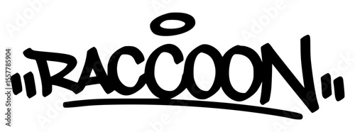 Graffiti tag of “Raccoon” in bold black urban style. A mischievous and cool animal design great for edgy designs, stickers, or youth-focused artwork.