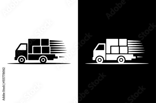 Delivery Truck Delivering Packages at High Speed Icon on White Background Vector Art Illustration on white background.