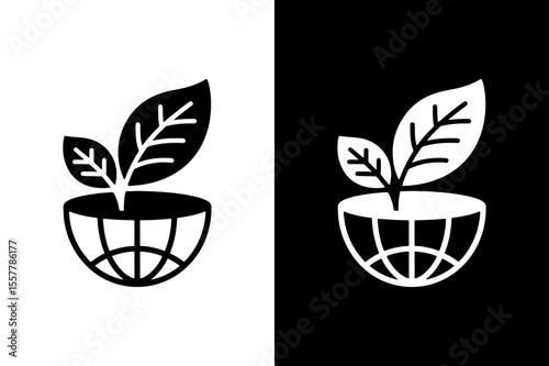 Earth with sprout logo - Environmental and sustainable concept Icon on White Background Vector Art Illustration on white background.
