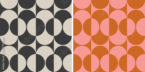 Vector set retro simple geometric seamless patterns in retro style. Vintage abstract geometric pattern in Bauhaus style.