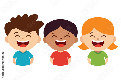 Happy cartoon family of four, including a loving couple, their smiling child, and a playful boy, illustrate childhood friendship
