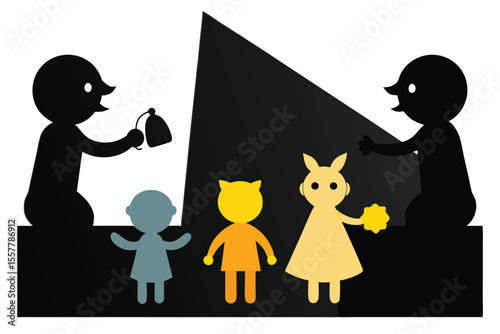 Black and white silhouette vector illustration of a loving mother and child, a family symbol