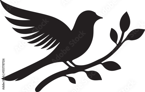 dove on branch icon silhouette  vector