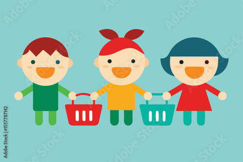 Happy cartoon family with a gift box celebrating a child's birthday together